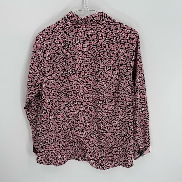 Talbots Woman Long Sleeve Roll Tab Cotton Pink Floral Blouse Size 16w Flip Cuff - Picture 6 of 7